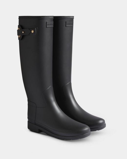 Hunter Black Refined Tall Eyelet Buckle Boots