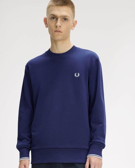 Fred Perry Blue Crew Neck Sweatshirt for men