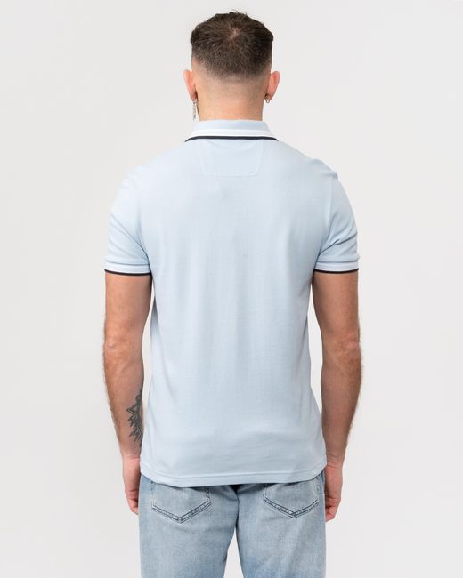 Boss Blue Paddy Cotton-Piqué Polo Shirt With Contrast Logo for men