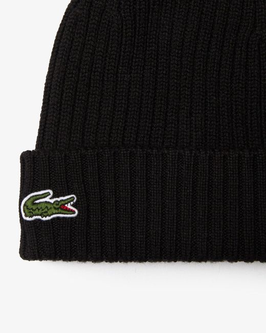 Lacoste Black Ribbed Beanie 031 for men