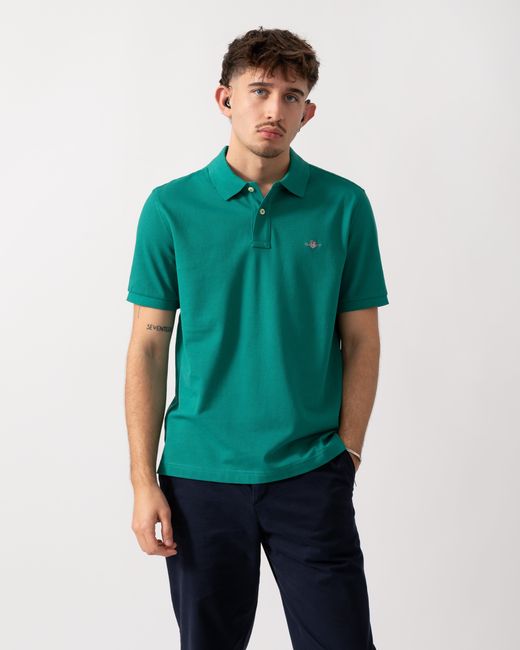 Gant Green Regular Fit Short Sleeve Shield Logo Pique Polo for men
