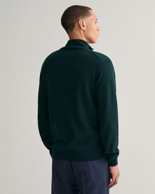 Gant Green Superfine Lambswool Half Zip Cardigan for men