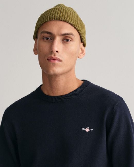 Gant Blue Classic Cotton Crew Neck Jumper Size: M for men