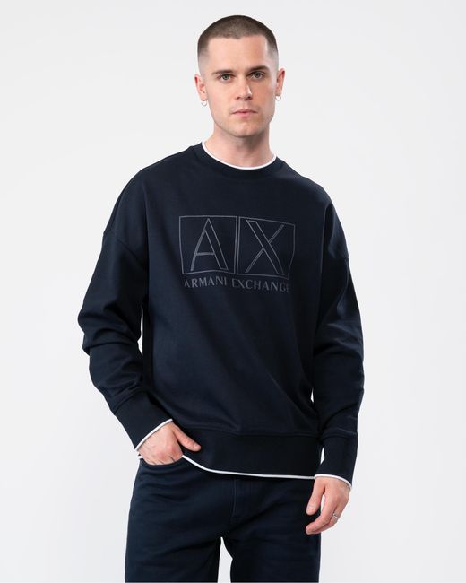 Armani Exchange Blue Large Ax Outline Logo Sweatshirt for men