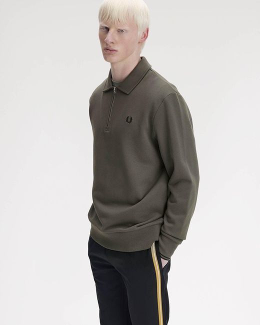 Fred Perry Gray Half Zip Collared Sweatshirt for men