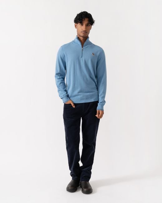Paul Smith Blue Ps 1/4 Zip Zebra Badge Sweater for men