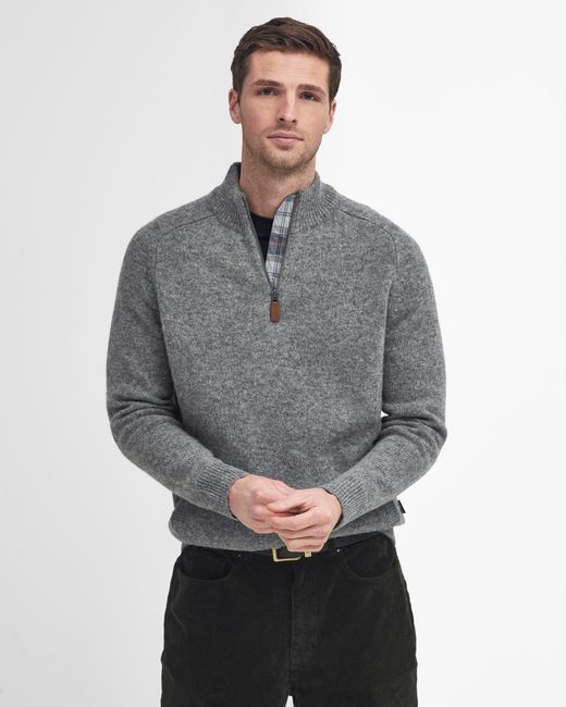 Barbour Gray Talder Half Zip Knitted Jumper for men