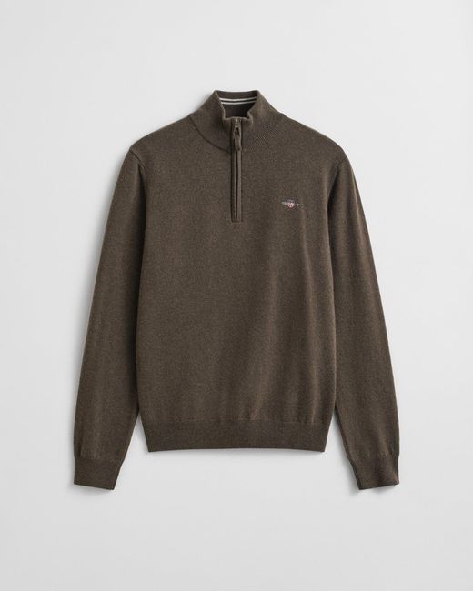 Gant Brown Superfine Lambswool Half Zip Cardigan for men