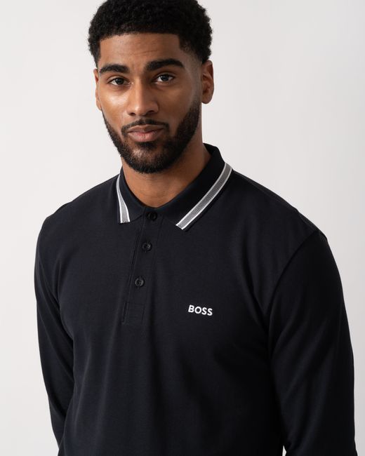 Boss Blue Plisy Long Sleeve Polo Shirt for men