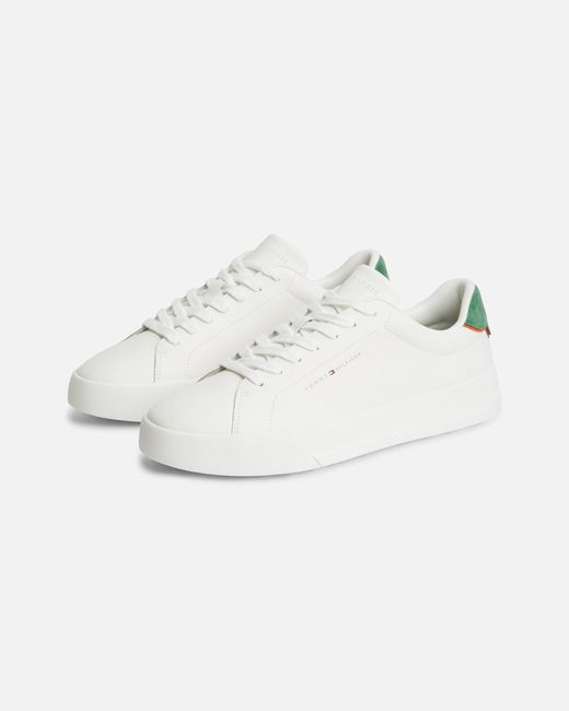 Tommy Hilfiger White Court Leather Detail Trainer for men