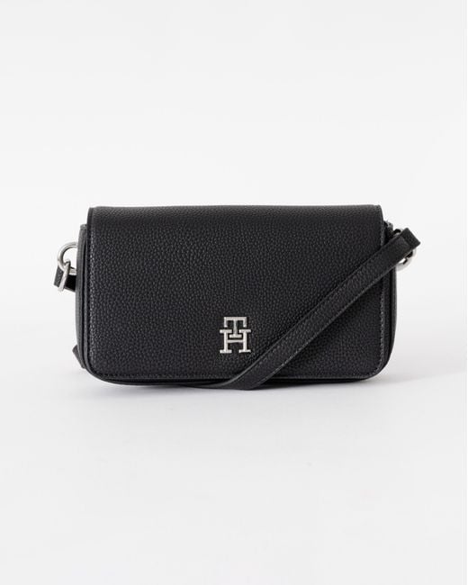 Tommy Hilfiger Black Th Emblem Flap Crossover Bag