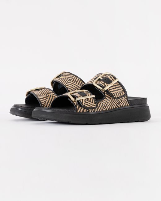 Fitflop Brown Gen-Ff Buckle Graphic-Weave Two-Bar Slides