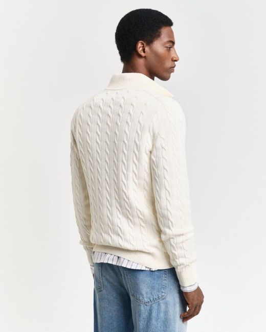 Gant White Cotton Cable Half Zip Jumper for men