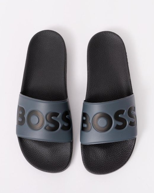 Boss Black Boss Aryeh Italian-Made Slides With Large Logo Detail Colour: Medium 036 for men