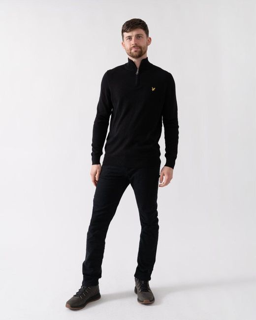 Lyle & Scott Black Cotton Merino Quarter Zip Jumper for men