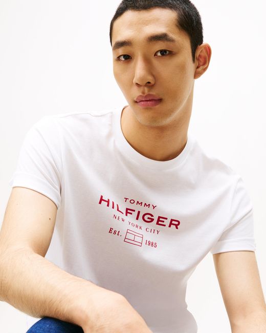 Tommy Hilfiger White Stack Hilfiger Graphic T-Shirt for men