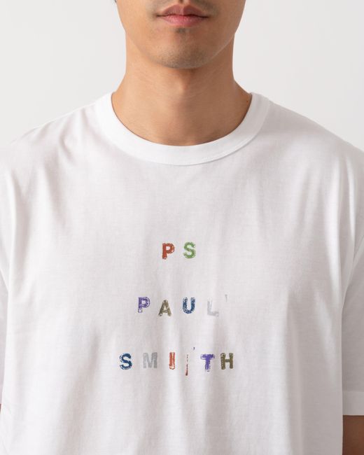 Paul Smith White Ps Casual Fit Multicolour Text T-Shirt for men