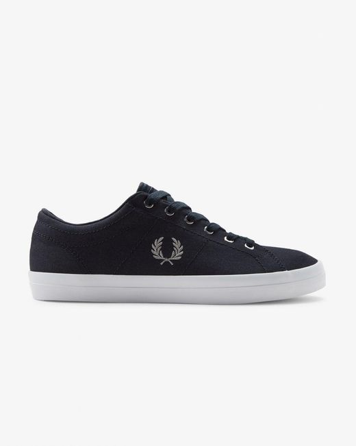 Fred Perry Blue Baseline Twill Leather Trainers for men