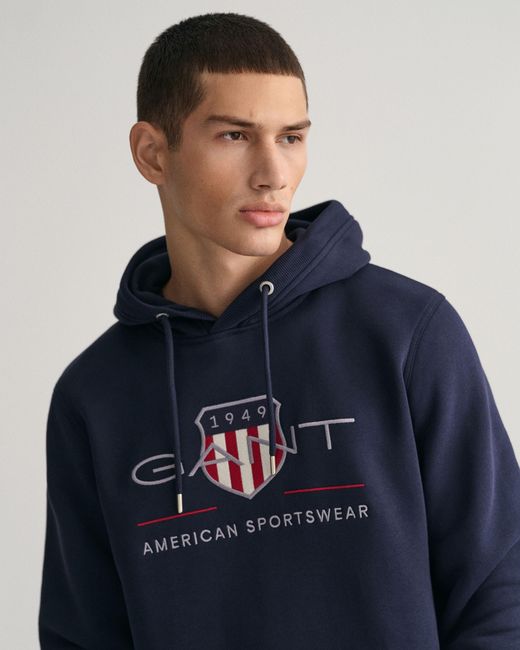 Gant Blue Regular Fit Archive Shield Pullover Hoodie for men