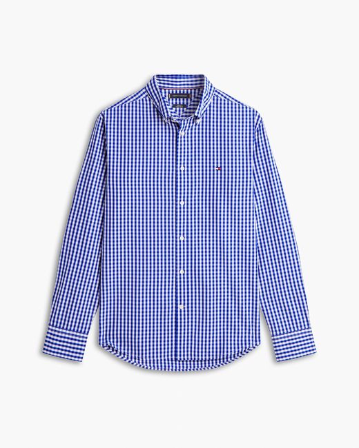 Tommy Hilfiger Blue Flex Poplin Gingham Long Sleeve Shirt for men