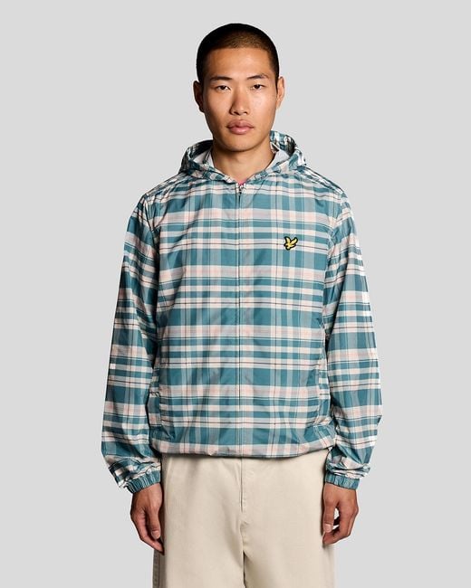 Lyle & Scott Blue Tartan Lightweight Hooded Jacket for men