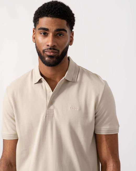 Boss Natural Paddy Cotton-Piqué Polo Shirt With Contrast Logo for men