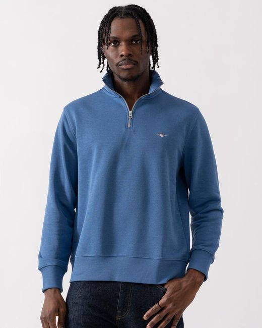 Gant Blue Regular Fit Shield Logo Half Zip Sweatshirt Colour: 442 Vintage for men