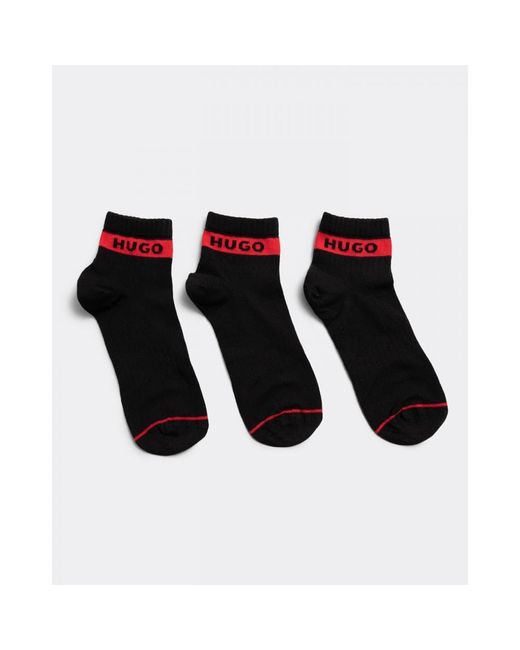 HUGO 3-pack Short Rib Logo Socks in Black for Men | Lyst