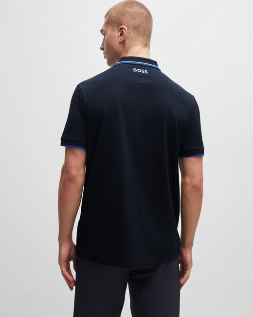 Boss Blue Paddy Pro Cotton Blend Polo Shirt With Contrast Logos Nos Size: L for men