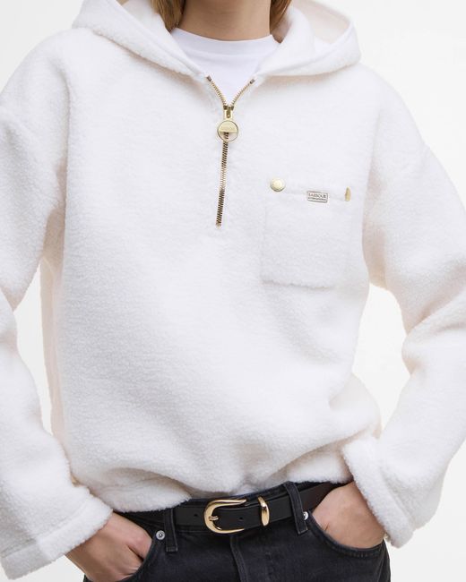 Barbour White Lola Fleece Hoodie
