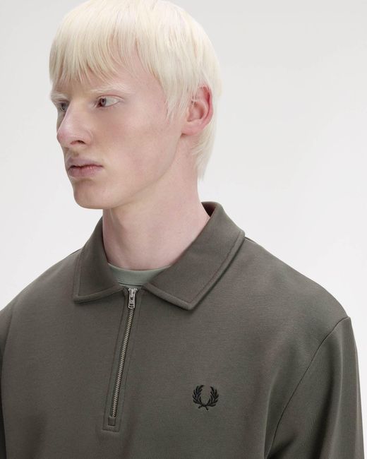 Fred Perry Gray Half Zip Collared Sweatshirt for men