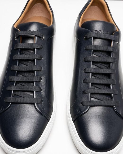 Boss Black Mirage Tennis-style Leather Trainers With Tonal Branding Nos for men