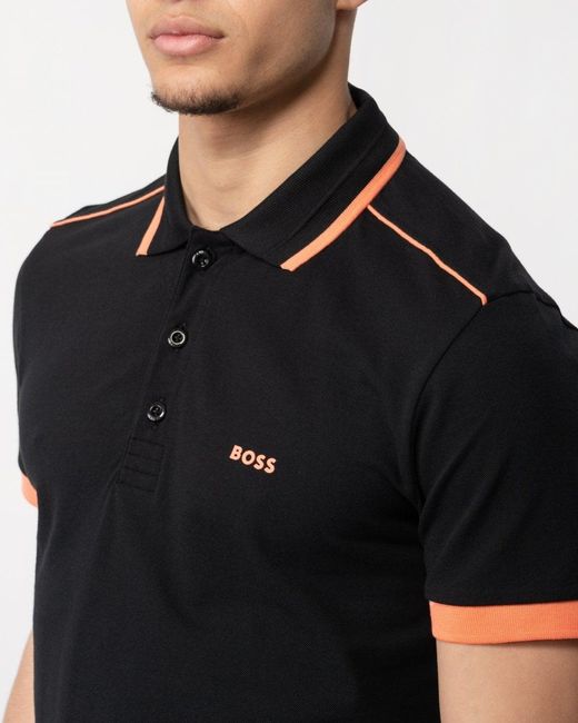 Boss Black Paddy 1 Cotton Piqué Polo Shirt With Contrast Stripes And Logo for men