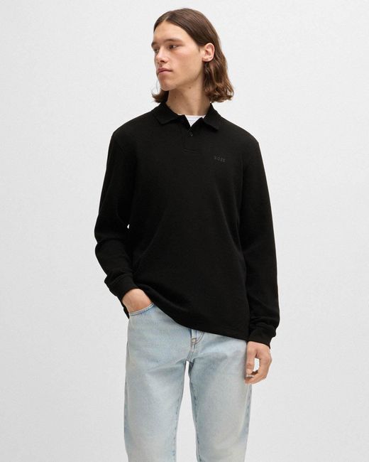 Boss Black Petempestolong Cotton-Blend Polo Shirt With Waffle Structure for men