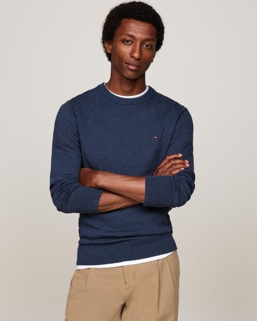 Tommy Hilfiger Blue Organic Cotton Cashmere Crew Sweater for men
