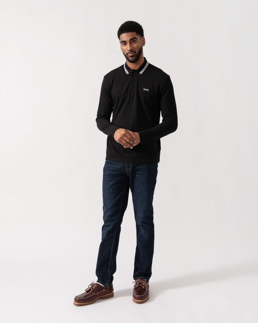 Boss Black Plisy Long Sleeve Polo Shirt for men