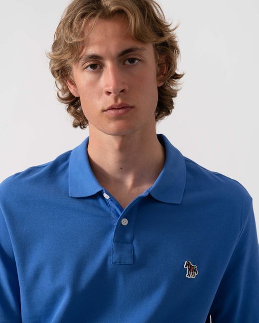 Paul Smith Blue Ps Regular Fit Short Sleeve Organic Cotton Zebra Polo Shirt for men