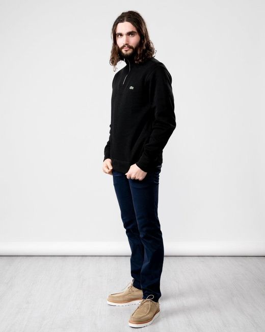 Lacoste Black Zippered Stand-Up Collar Cotton Sweatshirt Size: M for men