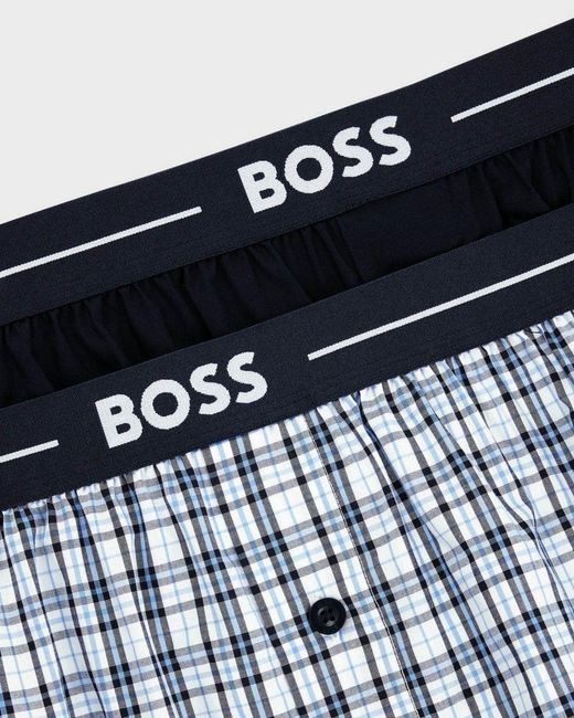 Boss Blue Boxer 2-pack Cotton Pyjama Shorts With Logo Waistbands for men
