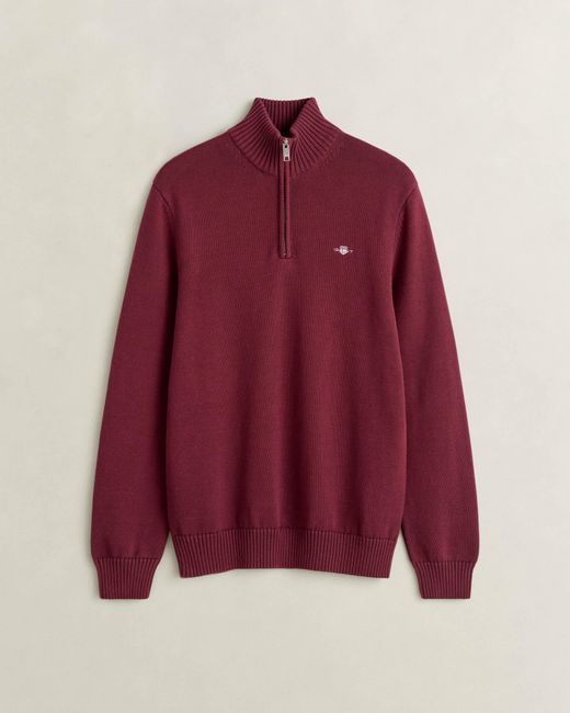 Gant Red Casual Cotton Half Zip Jumper for men