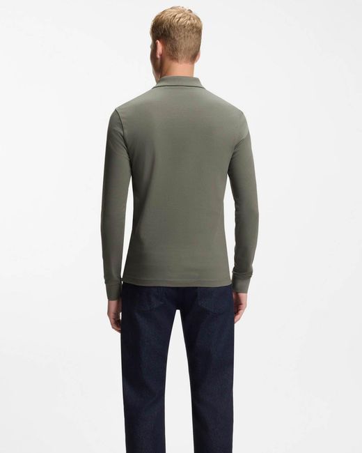 Boss Gray Passerby Long Sleeve Stretch-Cotton Polo Shirt With Logo Patch for men