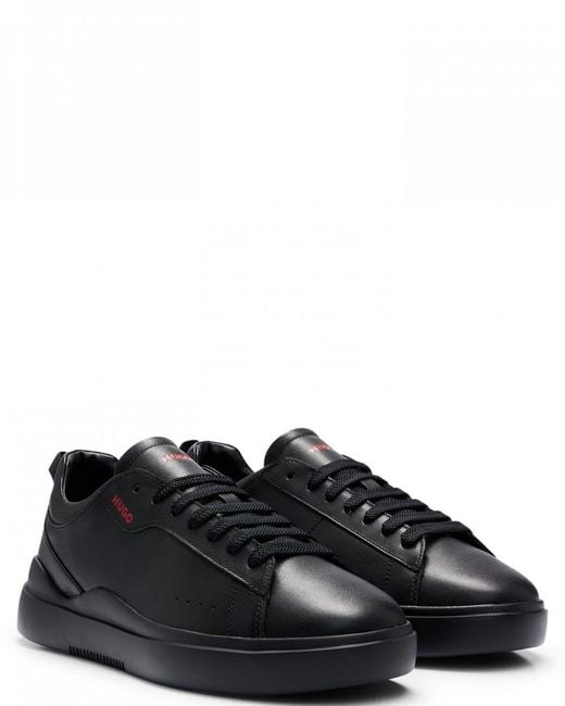 HUGO Black Cupsole Trainers In Smooth Leather for men