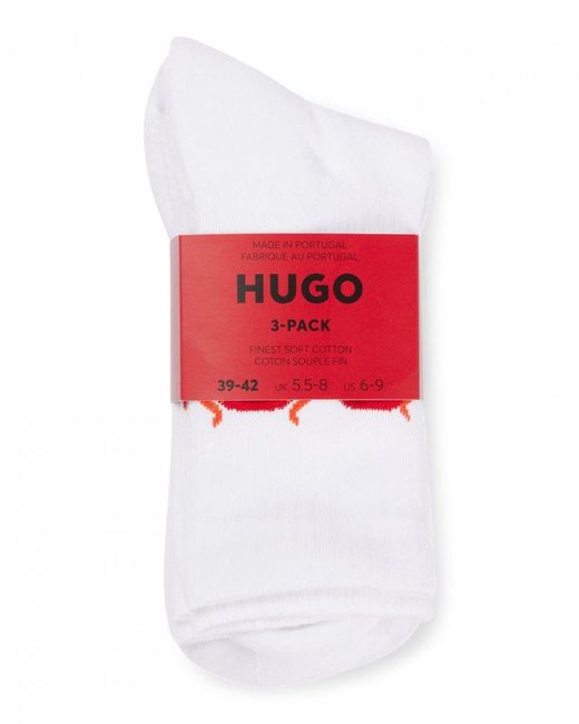 HUGO White 3-pack Rib Flames Quarter Length Combed Cotton Socks for men
