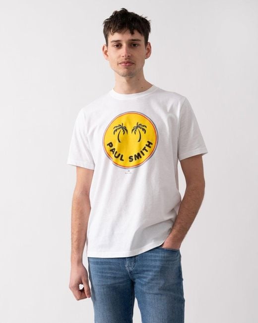 Paul Smith White Ps Reg Fit Short Sleeve Palm Trees T-Shirt for men