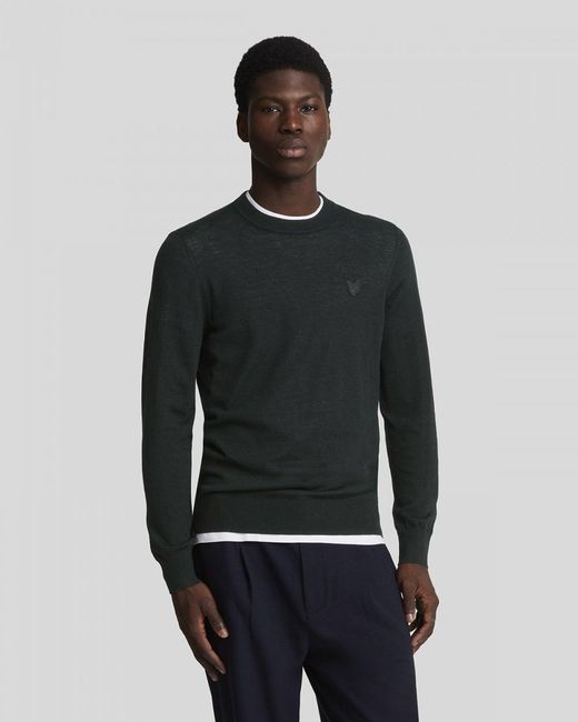 Lyle & Scott Black Tonal Eagle Merino Crew Neck Jumper Size: M for men