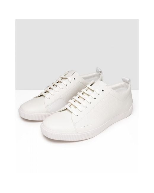 HUGO White Zero Tenn Grained Leather Low Top Trainers for men