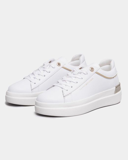 Tommy Hilfiger White Lux Metallic Cupsole Trainers