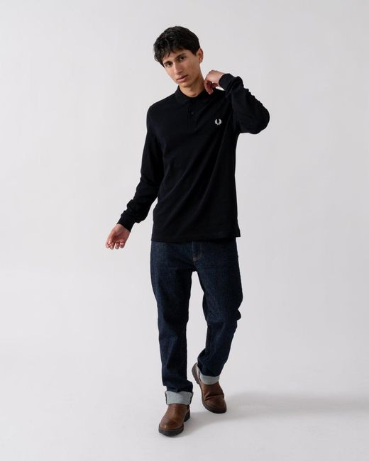 Fred Perry Black Long Sleeve Plain Signature Polo Shirt Nos for men