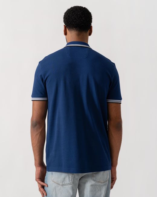 Boss Blue Paddy Cotton-Piqué Polo Shirt With Contrast Logo for men