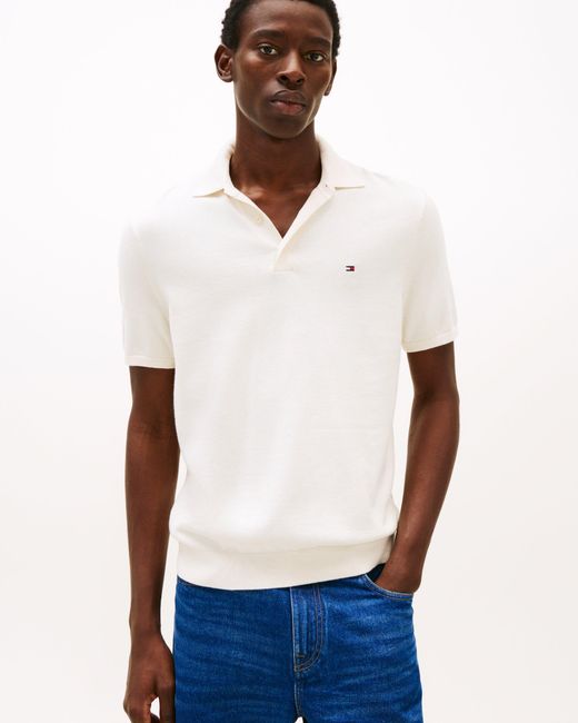 Tommy Hilfiger White Essential Cotton Knitted Polo for men